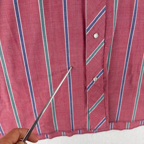 Vintage Wrangler Pearl Snap Short Sleeve Shirt Mens XXL Striped Red/Pink Western - Picture 4 of 12